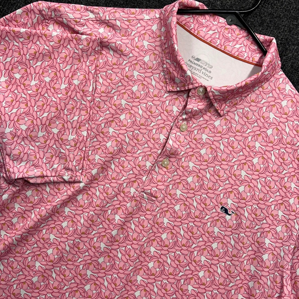 Vineyard Vines Mens XL Palmero Polo Pink Floral Magnolia Golf Performance Shirt